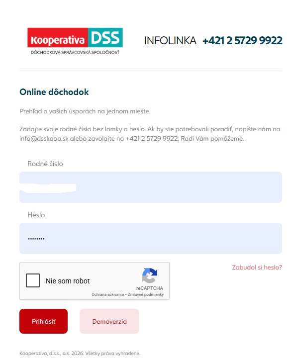 Prihlásenie do Kooperativa DSS