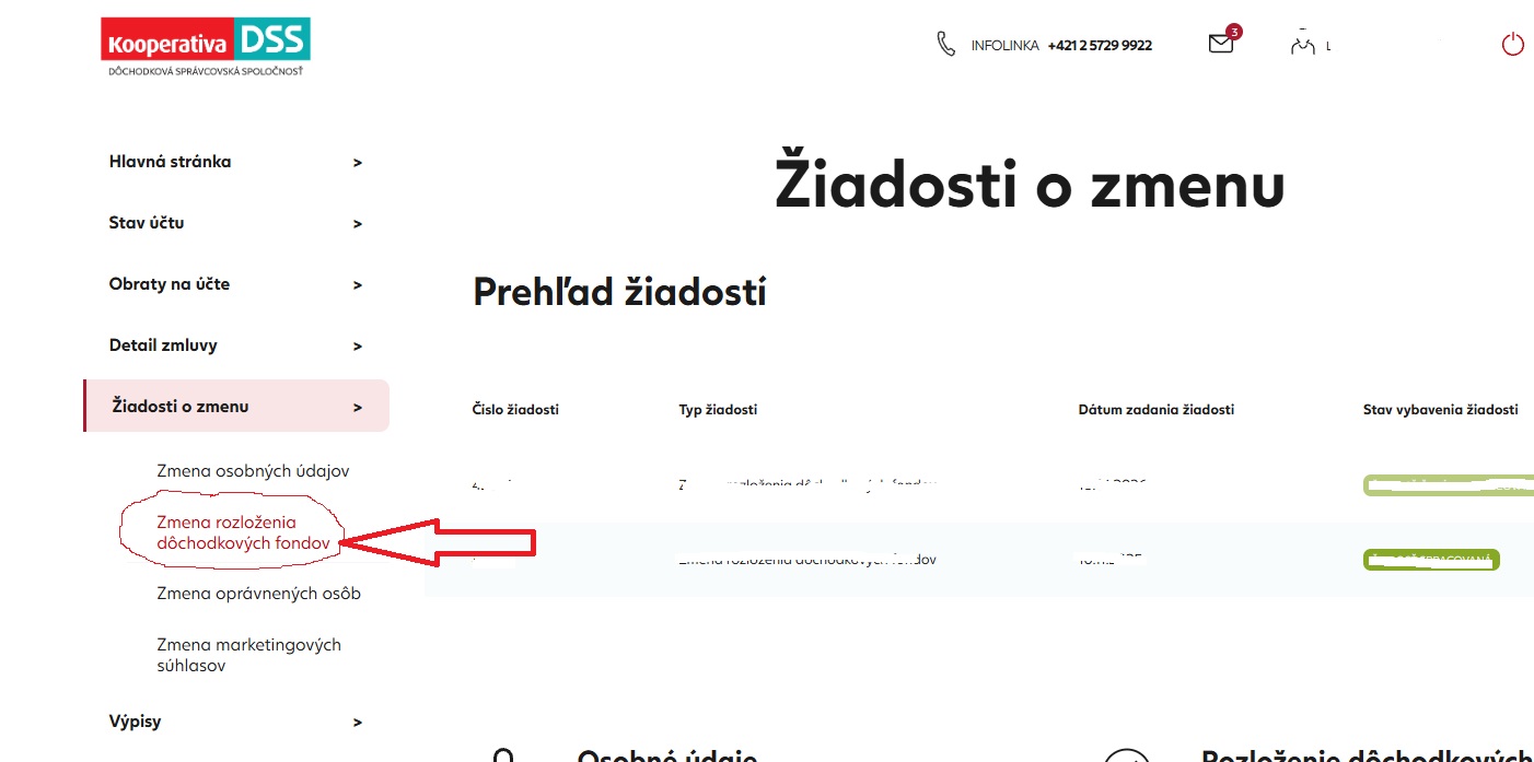Výber zmeny rozloženia fondov
